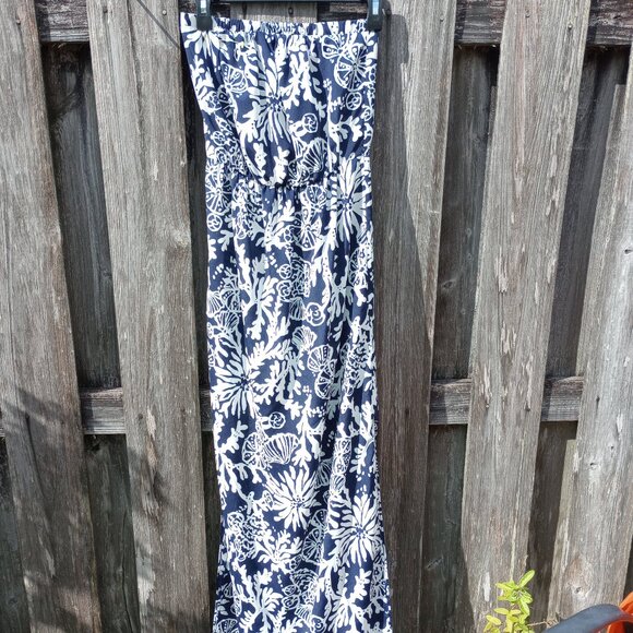 Lilly Pulitzer Emmett Maxi In the Groove Navy White Strapless Dress Sz Small - Picture 3 of 6